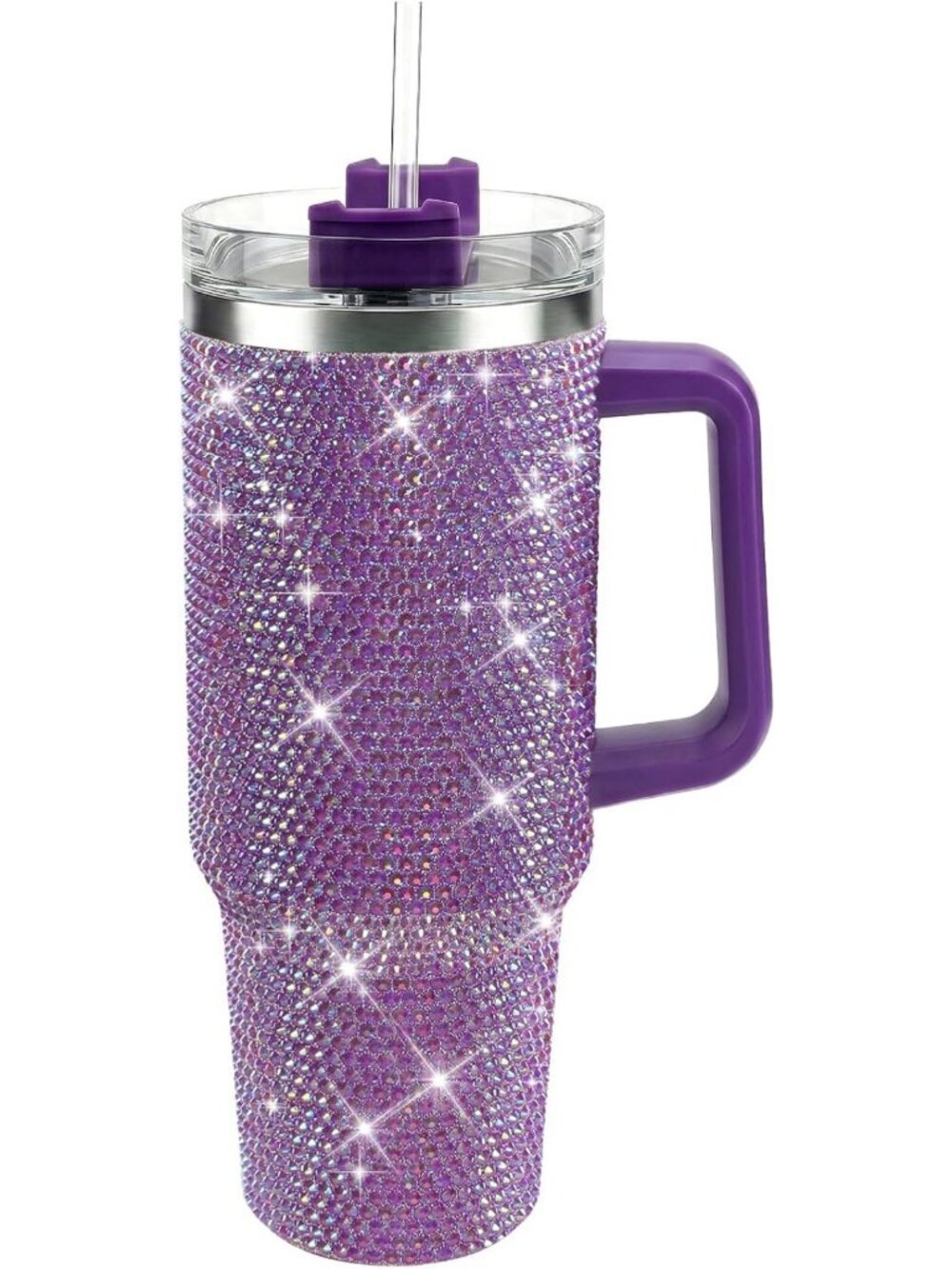 Sparkling 40 oz Rhinestone Tumbler with Handle & Straw - Purple Bling Drinkware